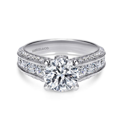 Rebecca - Vintage Inspired 14K White Gold Round Wide Band Diamond Channel Set Engagement Ring