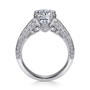Rebecca - Vintage Inspired 14K White Gold Round Wide Band Diamond Channel Set Engagement Ring