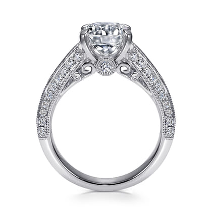 Rebecca - Vintage Inspired 14K White Gold Round Wide Band Diamond Channel Set Engagement Ring