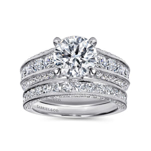 Rebecca - Vintage Inspired 14K White Gold Round Wide Band Diamond Channel Set Engagement Ring
