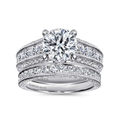 Rebecca - Vintage Inspired 14K White Gold Round Wide Band Diamond Channel Set Engagement Ring