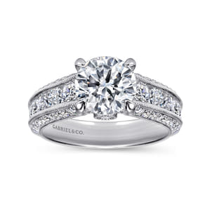 Rebecca - Vintage Inspired 14K White Gold Round Wide Band Diamond Channel Set Engagement Ring