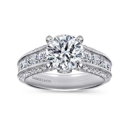 Rebecca - Vintage Inspired 14K White Gold Round Wide Band Diamond Channel Set Engagement Ring