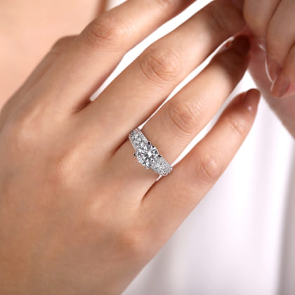 Rebecca - Vintage Inspired 14K White Gold Round Wide Band Diamond Channel Set Engagement Ring