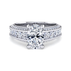 Rebecca - Vintage Inspired 14K White Gold Wide Band Oval Diamond Channel Set Engagement Ring