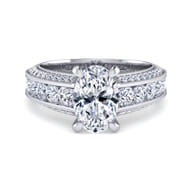 Rebecca - Vintage Inspired 14K White Gold Wide Band Oval Diamond Channel Set Engagement Ring