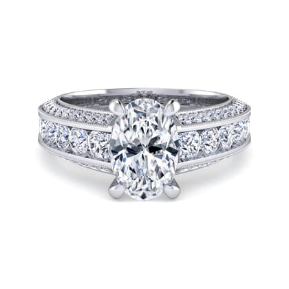 Rebecca - Vintage Inspired 14K White Gold Wide Band Oval Diamond Channel Set Engagement Ring