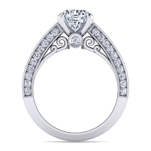 Rebecca - Vintage Inspired 14K White Gold Wide Band Oval Diamond Channel Set Engagement Ring - 1.28 ct - Shot 2