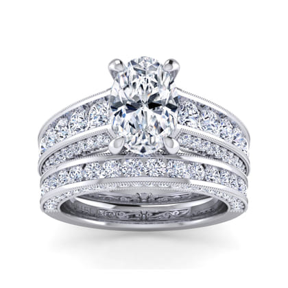 Rebecca - Vintage Inspired 14K White Gold Wide Band Oval Diamond Channel Set Engagement Ring