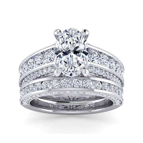 Rebecca - Vintage Inspired 14K White Gold Wide Band Oval Diamond Channel Set Engagement Ring - 1.28 ct - Shot 4