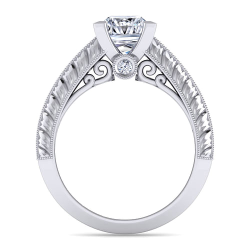 Rebecca - Vintage Inspired 14K White Gold Wide Band Princess Cut Diamond Channel Set Engagement Ring - 1.28 ct - Shot 2