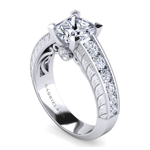 Rebecca - Vintage Inspired 14K White Gold Wide Band Princess Cut Diamond Channel Set Engagement Ring - 1.28 ct - Shot 3