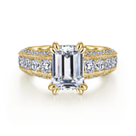 Rebecca - Vintage Inspired 14K Yellow Gold Wide Band Emerald Cut Diamond Channel Set Engagement Ring