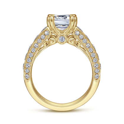 Rebecca - Vintage Inspired 14K Yellow Gold Wide Band Emerald Cut Diamond Channel Set Engagement Ring