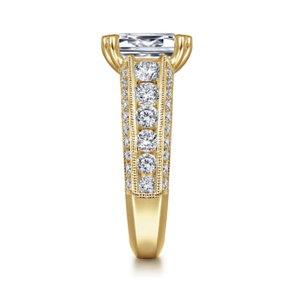 Rebecca - Vintage Inspired 14K Yellow Gold Wide Band Emerald Cut Diamond Channel Set Engagement Ring