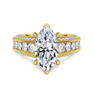 Rebecca - Vintage Inspired 14K Yellow Gold Wide Band Marquise Shape Diamond Channel Set Engagement Ring