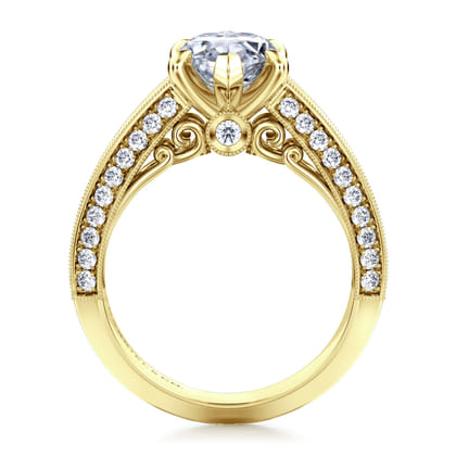 Rebecca - Vintage Inspired 14K Yellow Gold Wide Band Marquise Shape Diamond Channel Set Engagement Ring