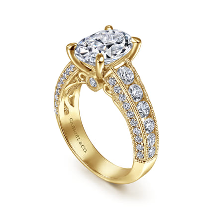 Rebecca - Vintage Inspired 14K Yellow Gold Wide Band Oval Diamond Channel Set Engagement Ring
