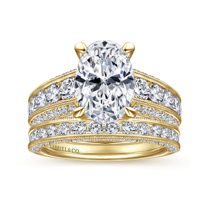 Rebecca - Vintage Inspired 14K Yellow Gold Wide Band Oval Diamond Channel Set Engagement Ring