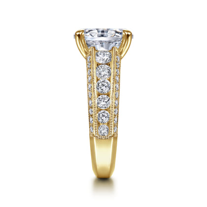 Rebecca - Vintage Inspired 14K Yellow Gold Wide Band Oval Diamond Channel Set Engagement Ring