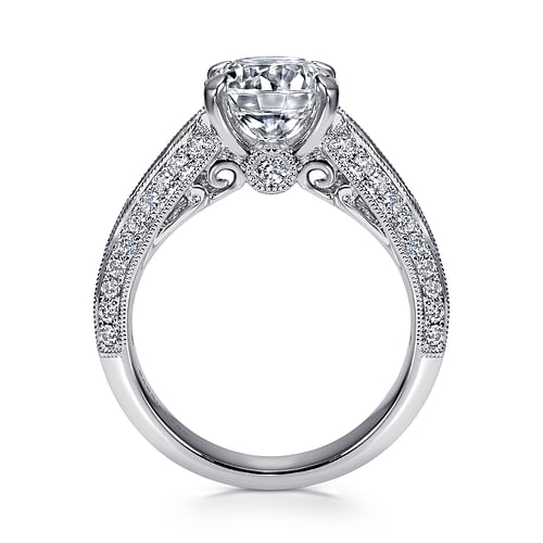 Rebecca - Vintage Inspired Platinum Round Wide Band Diamond Channel Set Engagement Ring - 1.29 ct - Shot 2