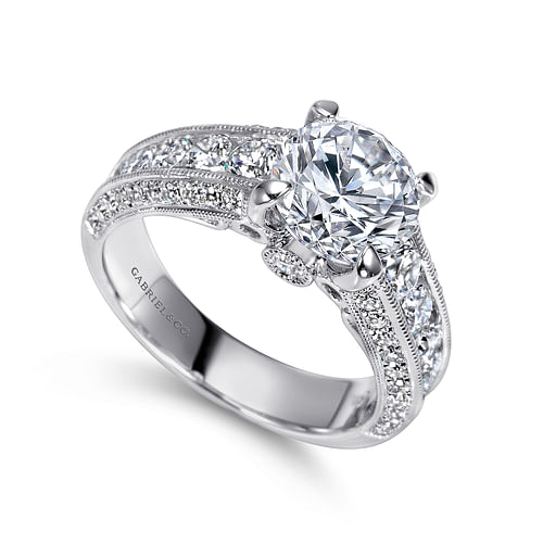Rebecca - Vintage Inspired Platinum Round Wide Band Diamond Channel Set Engagement Ring - 1.29 ct - Shot 3