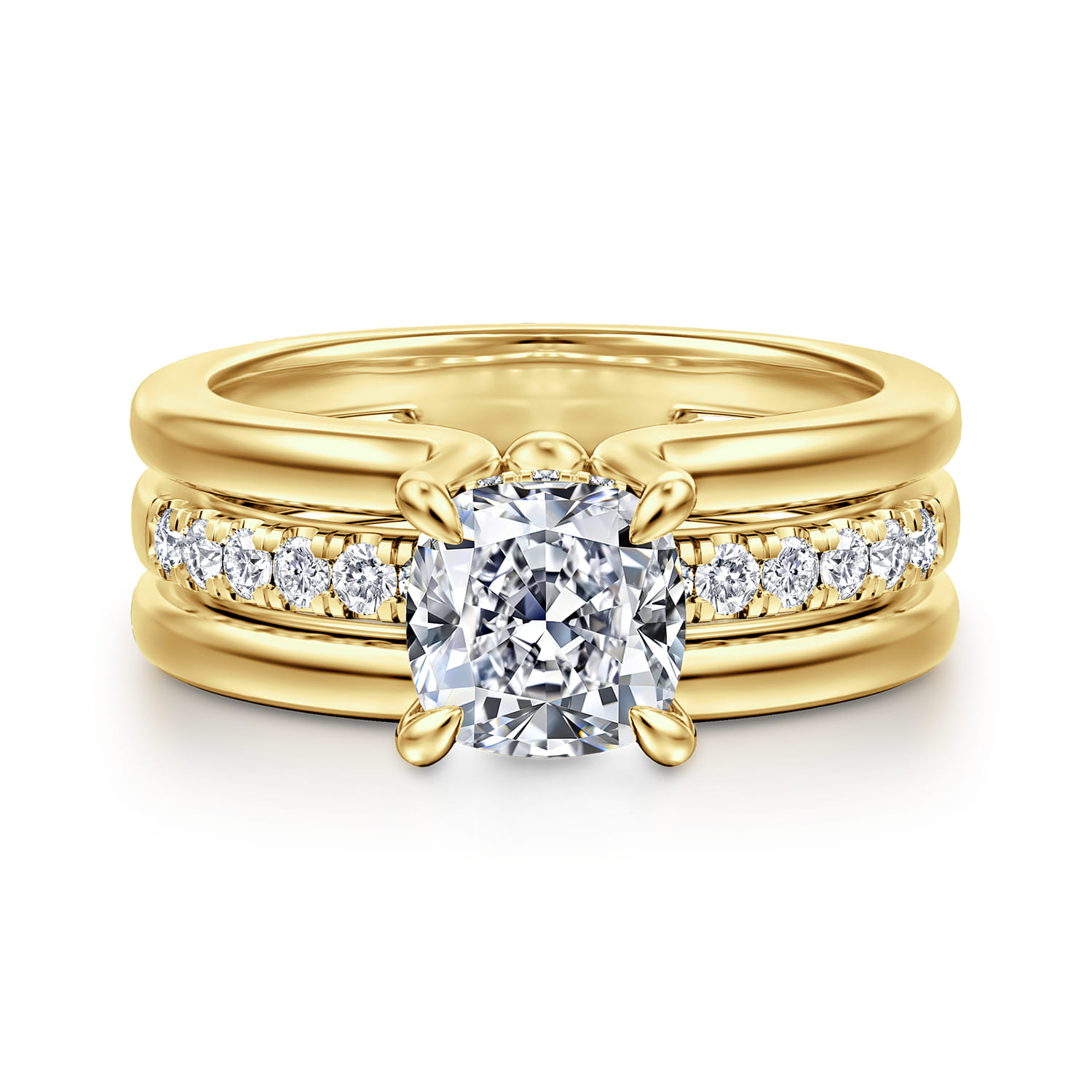 Reeba - 14K Yellow Gold Cushion Cut Diamond Engagement Ring