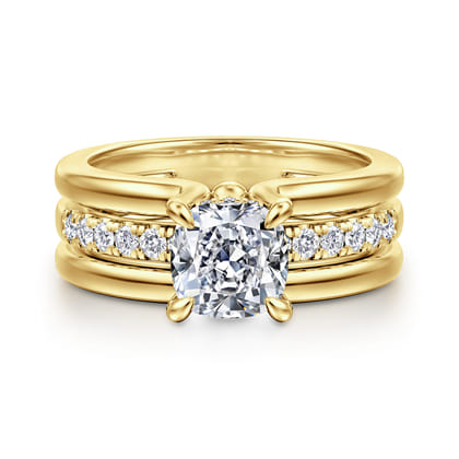 Reeba - 14K Yellow Gold Cushion Cut Diamond Engagement Ring