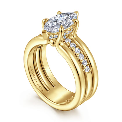 Reeba - 14K Yellow Gold Marquise Shape Diamond Engagement Ring