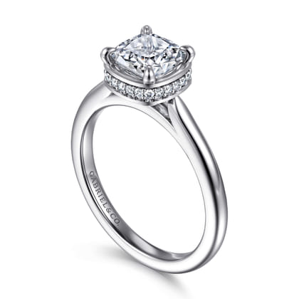 Reece - 14K White Gold Cushion Cut Bezel Prong Diamond Engagement Ring