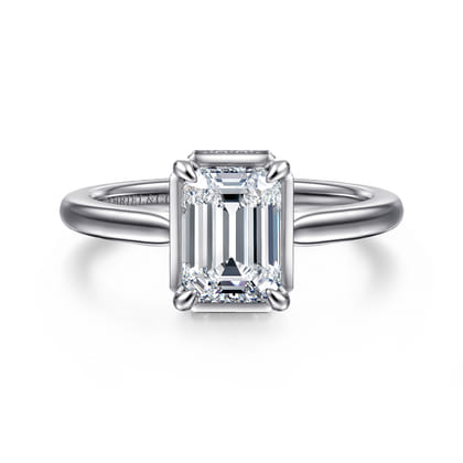 Reece - 14K White Gold Emerald Cut Bezel Prong Diamond Engagement Ring