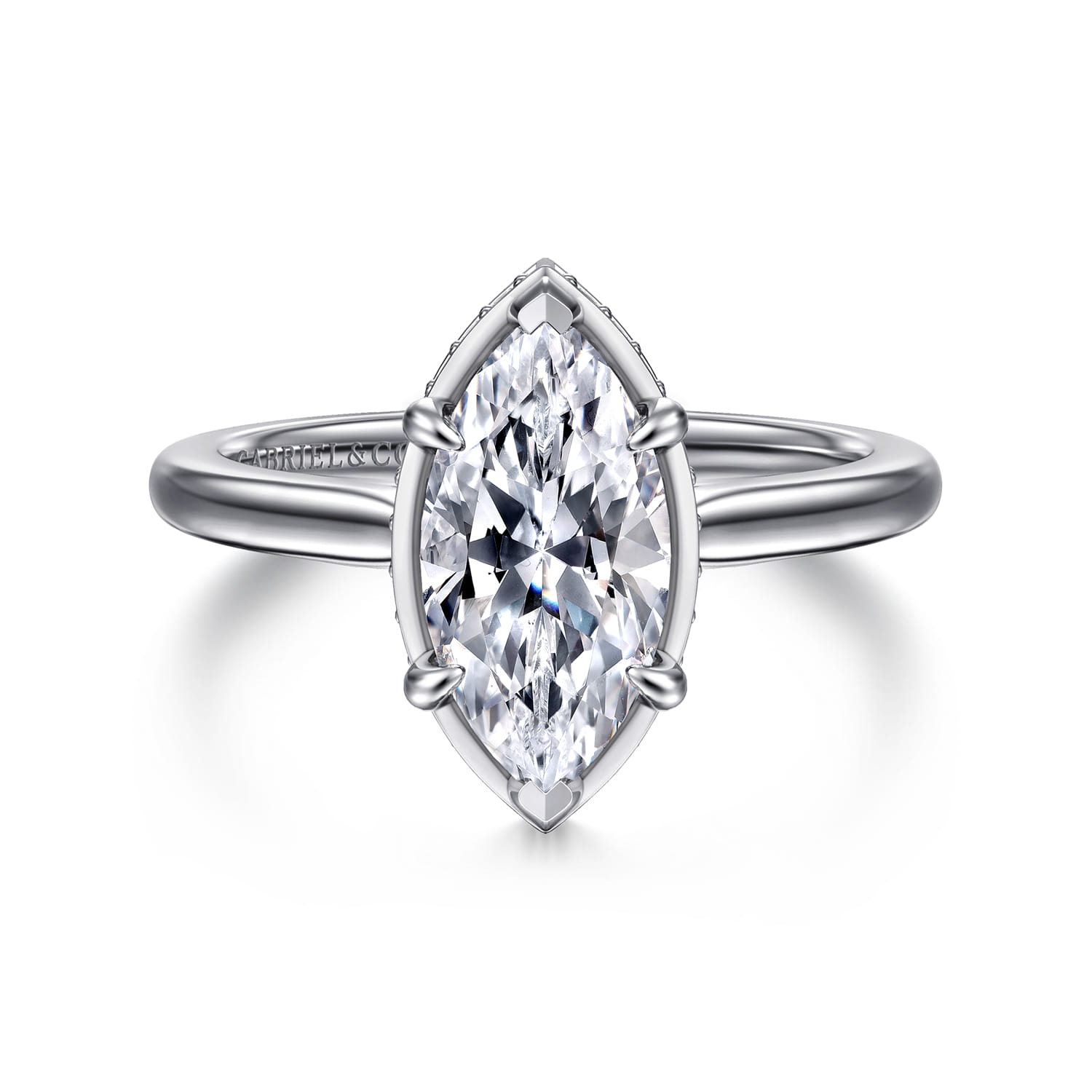 Reece - 14K White Gold Marquise Shape Bezel Prong Diamond Engagement Ring