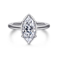 Reece - 14K White Gold Marquise Shape Bezel Prong Diamond Engagement Ring