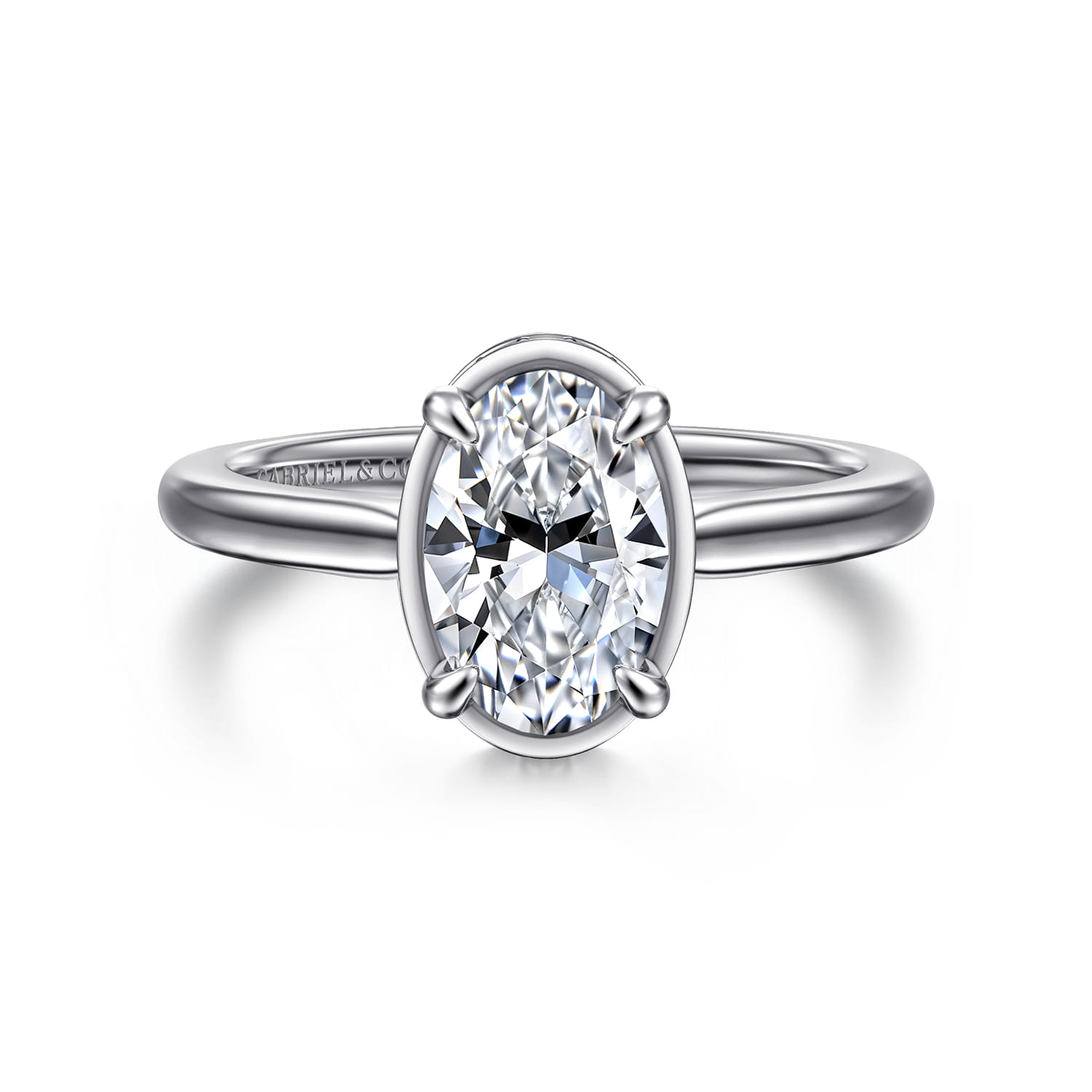 Reece - 14K White Gold Oval Bezel Prong Diamond Engagement Ring