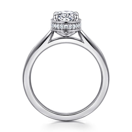 Reece - 14K White Gold Oval Bezel Prong Hidden Halo Diamond Engagement Ring