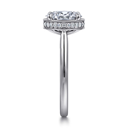 Reece - 14K White Gold Oval Bezel Prong Hidden Halo Diamond Engagement Ring