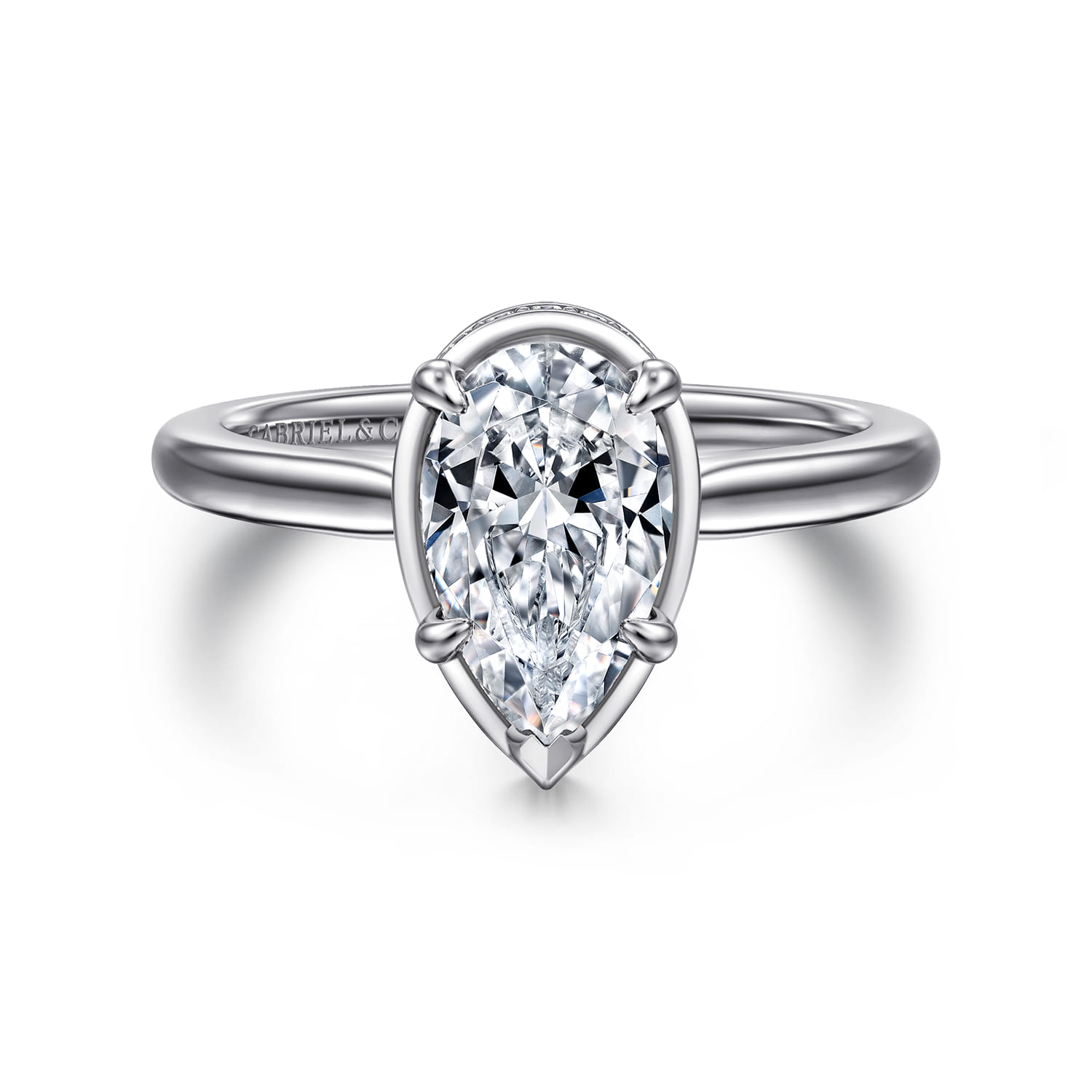 Reece - 14K White Gold Pear Shape Bezel Prong Diamond Engagement Ring