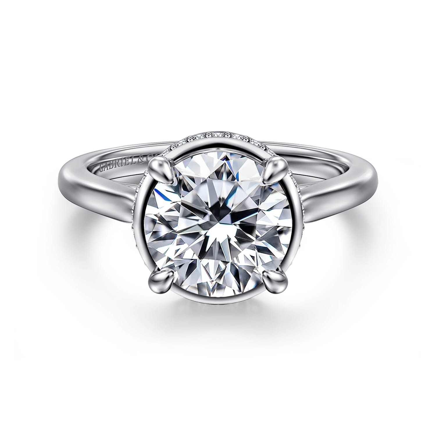 Reece - 14K White Gold Round Bezel Prong Diamond Engagement Ring