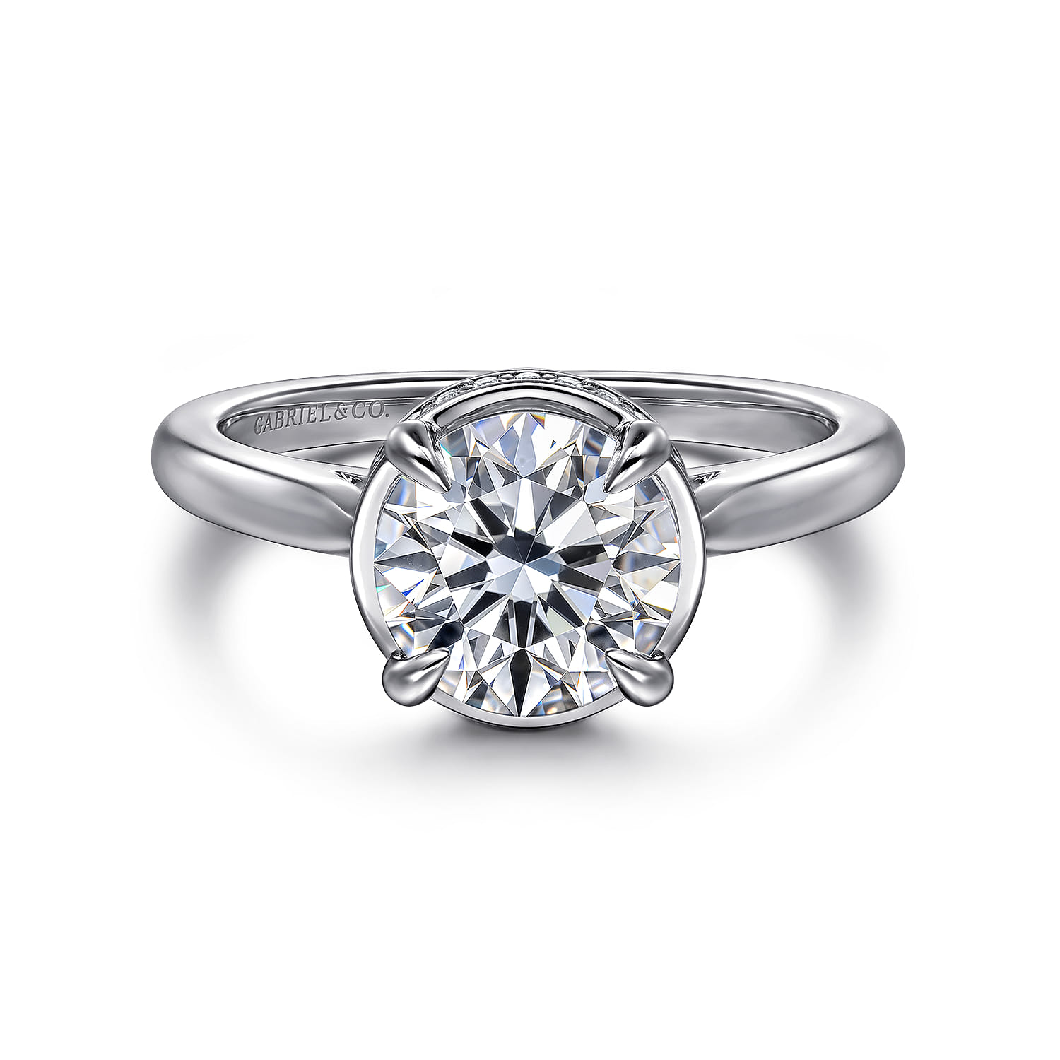 Reece - 14K White Gold Round Bezel Prong Diamond Engagement Ring