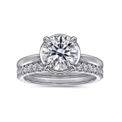 Reece - 14K White Gold Round Bezel Prong Diamond Engagement Ring