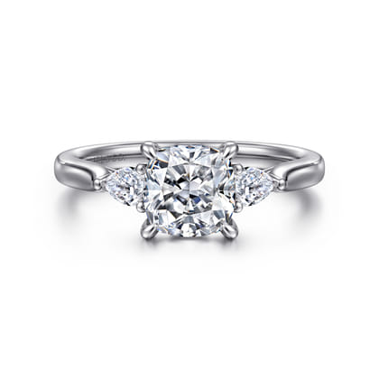 Reema - 14K White Gold Cushion Cut Three Stone Lotus Diamond Engagement Ring