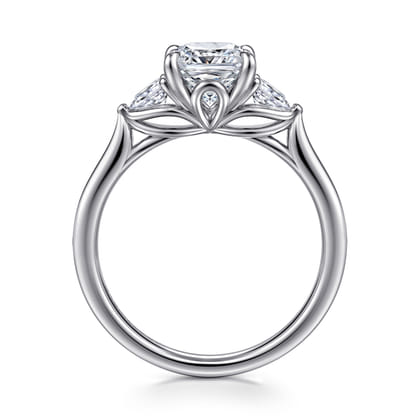Reema - 14K White Gold Cushion Cut Three Stone Lotus Diamond Engagement Ring