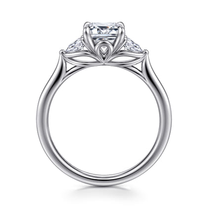 Reema - 14K White Gold Emerald Cut Three Stone Lotus Diamond Engagement Ring