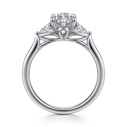 Reema - 14K White Gold Marquise Shape Three Stone Lotus Diamond Engagement Ring