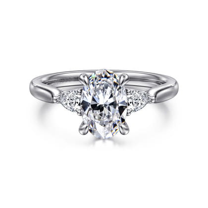 Reema - 14K White Gold Oval Three Stone Lotus Diamond Engagement Ring