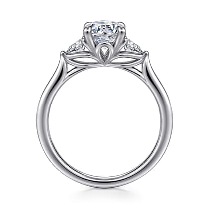Reema - 14K White Gold Oval Three Stone Lotus Diamond Engagement Ring