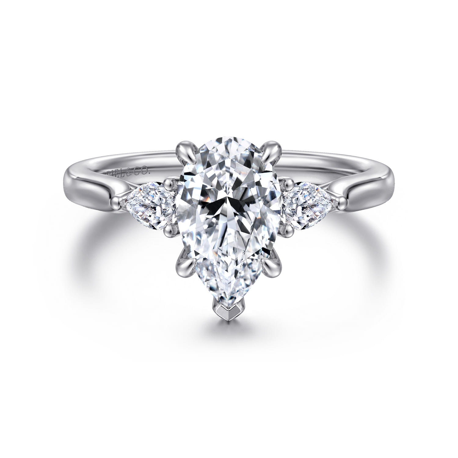 Reema - 14K White Gold Pear Shape Three Stone Lotus Diamond Engagement Ring