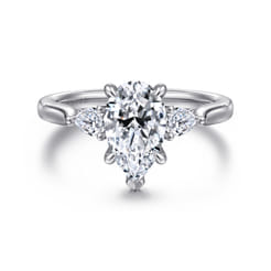 Reema - 14K White Gold Pear Shape Three Stone Lotus Diamond Engagement Ring