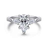 Reema - 14K White Gold Pear Shape Three Stone Lotus Diamond Engagement Ring