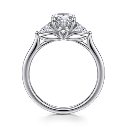 Reema - 14K White Gold Pear Shape Three Stone Lotus Diamond Engagement Ring